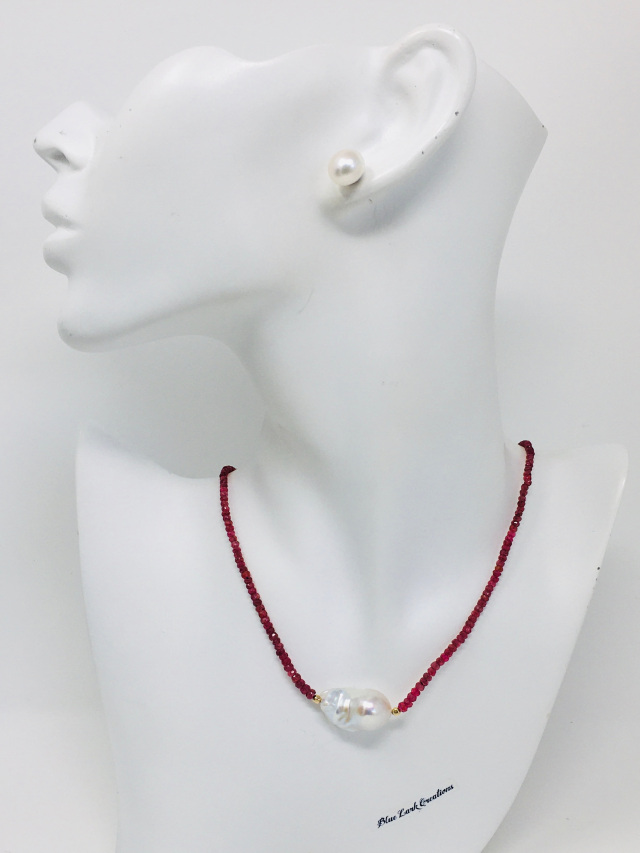 Red Spinel & Baroque Pearl Choker Necklace