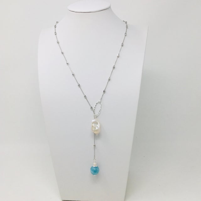 Larimar& Freshwater Pearl Lariat