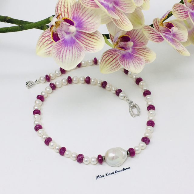 Freshwater Pearl & Ruby Necklace