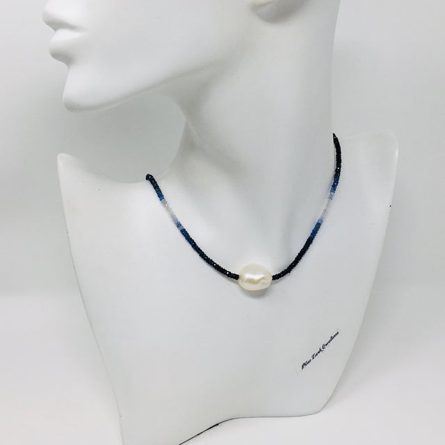 Ombre Sapphires & Baroque Pearl Choker Necklace